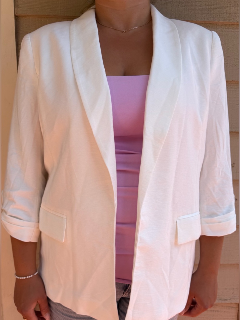 LOFT summer white Open-Front Blazer. Size L - Picture 4 of 12